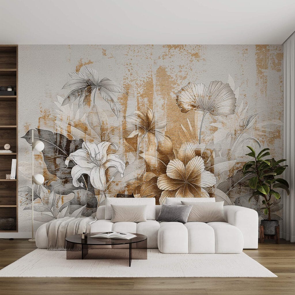 Okerkleurige bloemen op verflagen — interieur 3