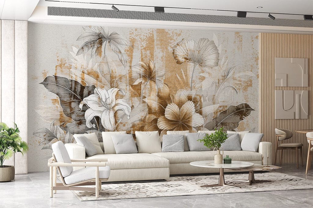 Okerkleurige bloemen op verflagen — interieur 4