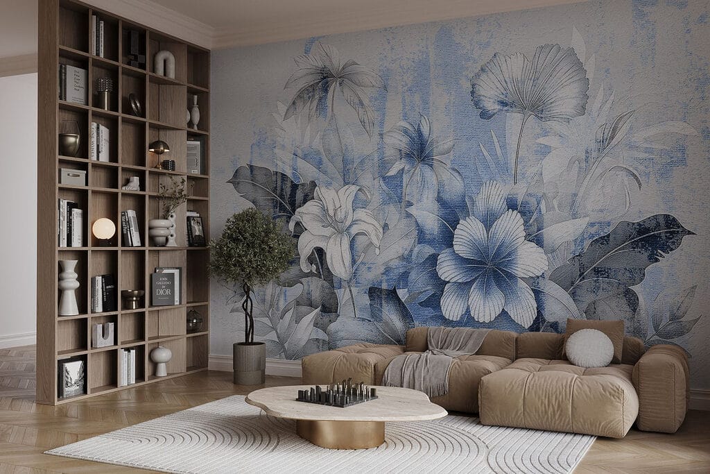 Bloemen tussen verweerde kleurvlakken — interieur 3