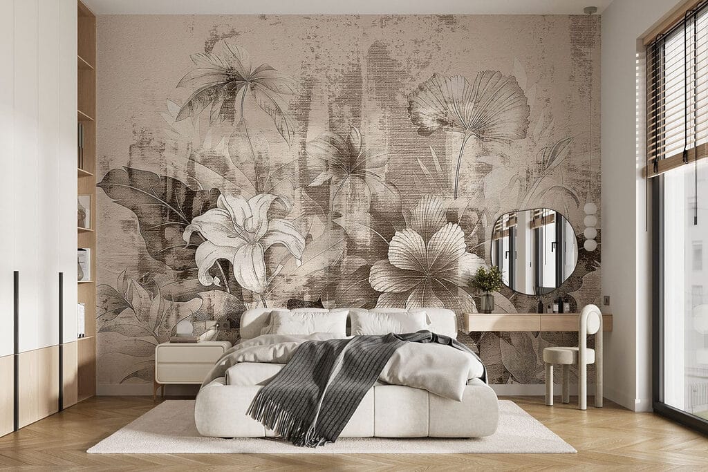 Bloemen tussen verweerde kleurvlakken — interieur 1