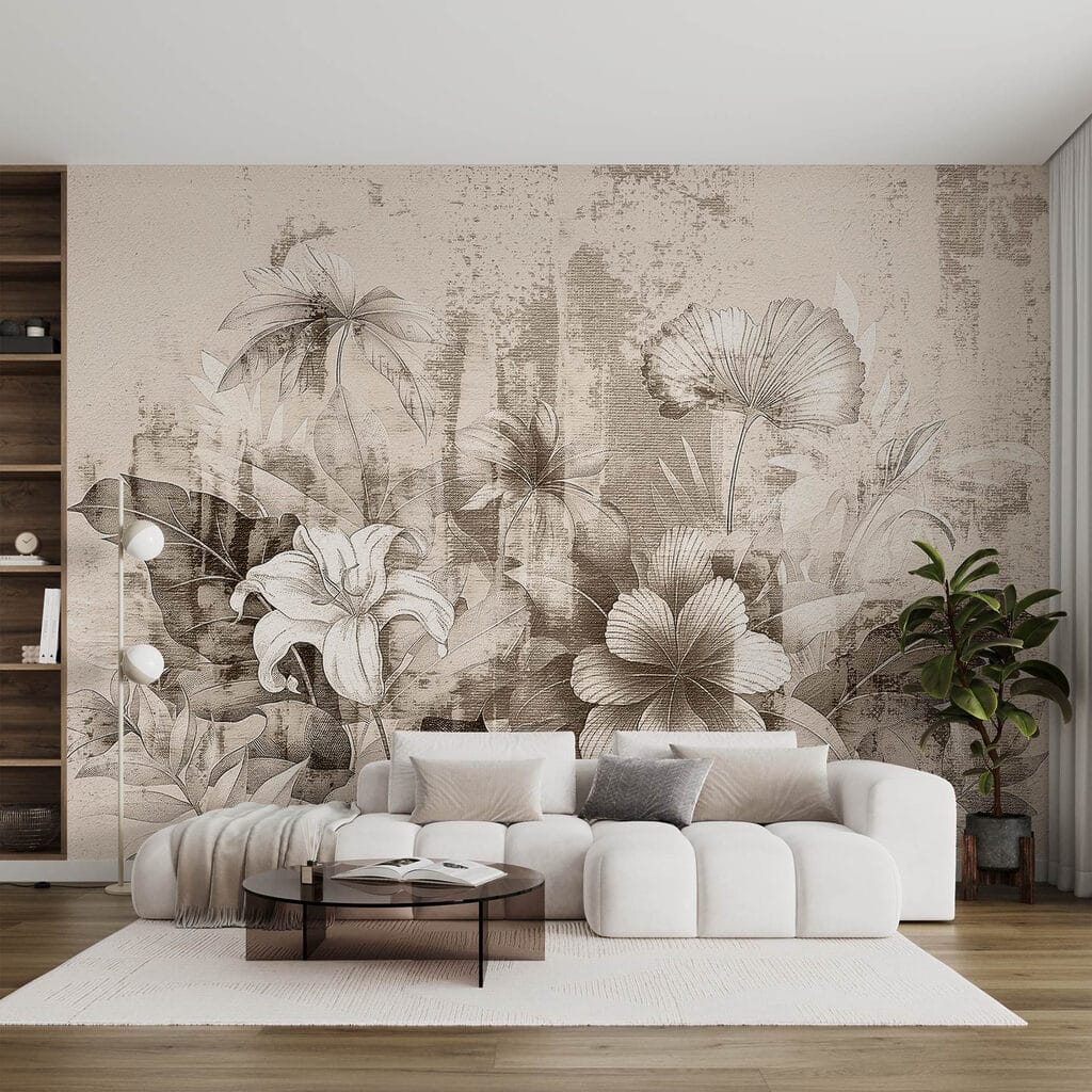 Bloemen tussen verweerde kleurvlakken — interieur 2