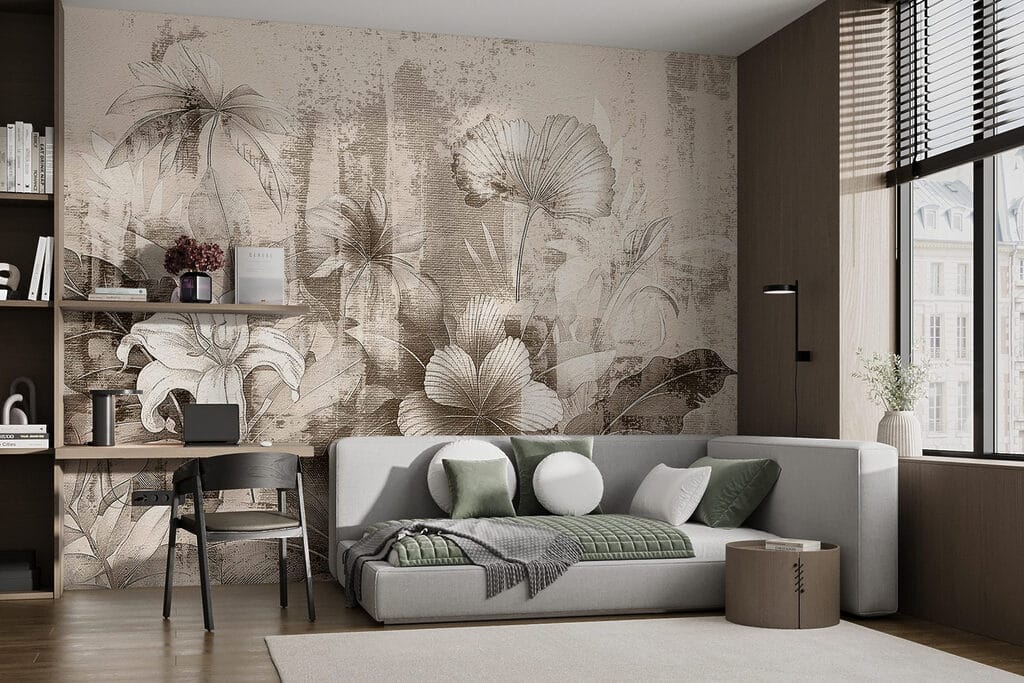 Bloemen tussen verweerde kleurvlakken — interieur 3