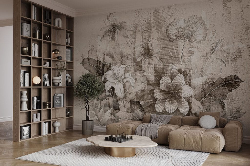 Bloemen tussen verweerde kleurvlakken — interieur 4