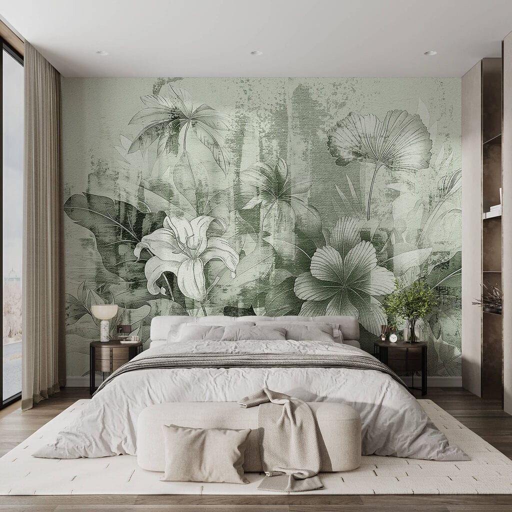 Bloemen tussen verweerde kleurvlakken — interieur 1