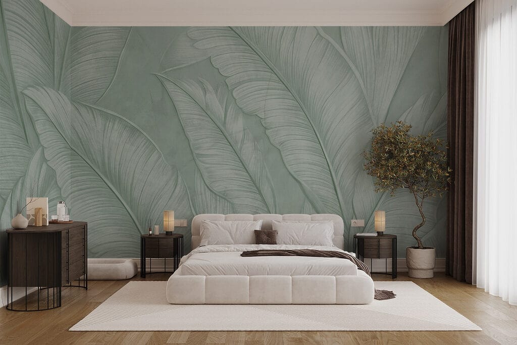 Palmbladeren met bleekgroene nerven — interieur 2