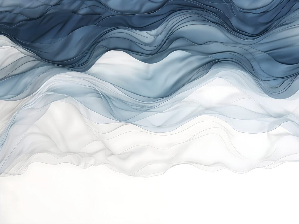 Blauwe sluiers boven wit — volledig ontwerp