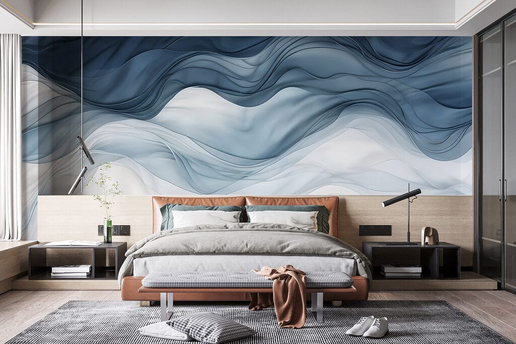 Blauwe sluiers boven wit — interieur 1