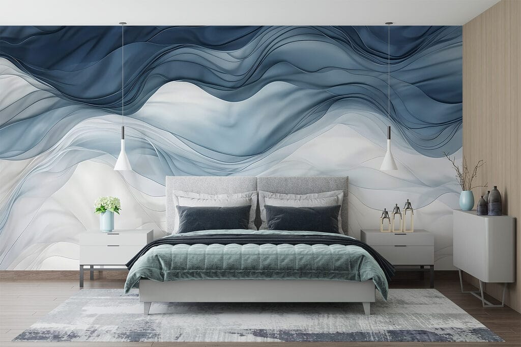 Blauwe sluiers boven wit — interieur 2