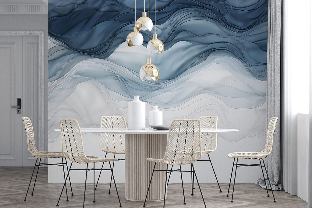 Blauwe sluiers boven wit — interieur 6