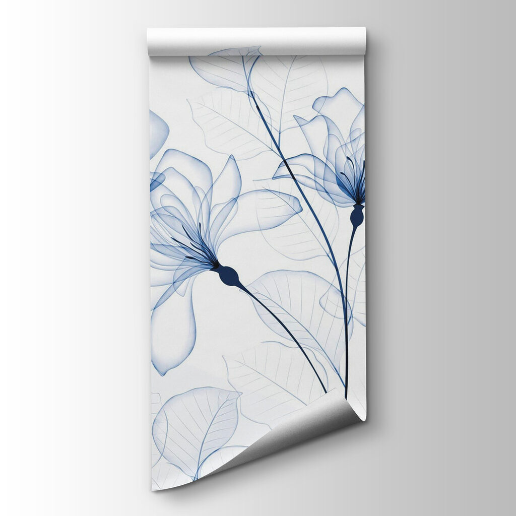 Blauwe bloemen als inktlijnen — productweergave