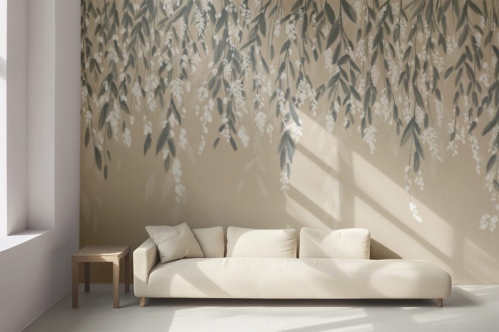 Hangende blaadjes boven zandkleur — interieur 4
