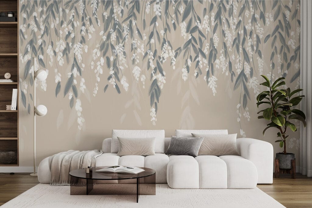 Hangende blaadjes boven zandkleur — interieur 5