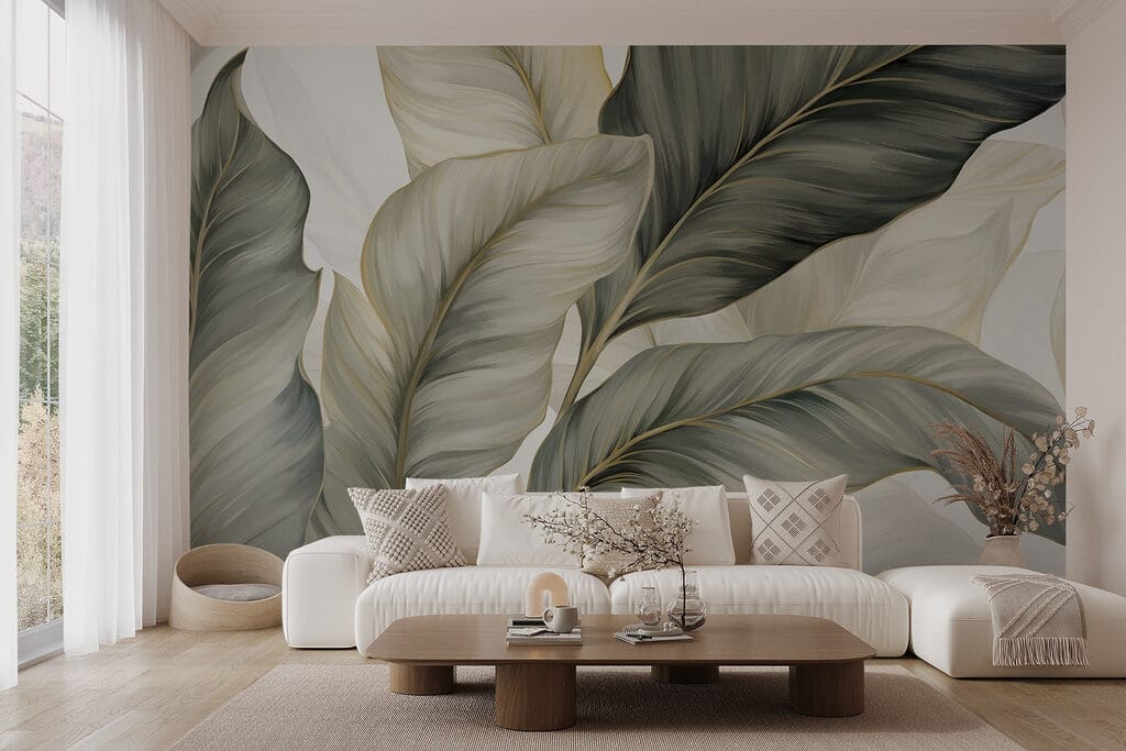 Donkergroene bladeren naast roomwit — interieur 3