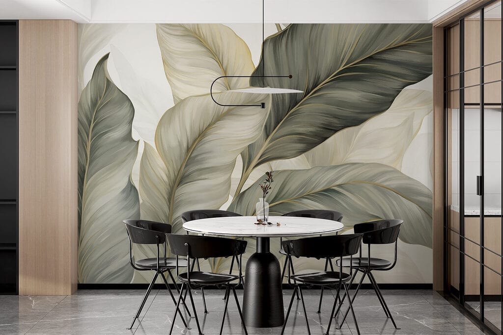 Donkergroene bladeren naast roomwit — interieur 6