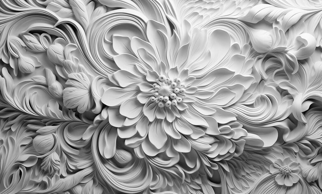 Witte bloemen met krulranden — volledig ontwerp