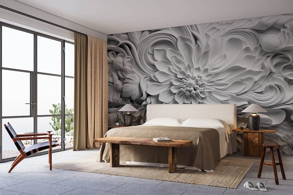 Witte bloemen met krulranden — interieur 1
