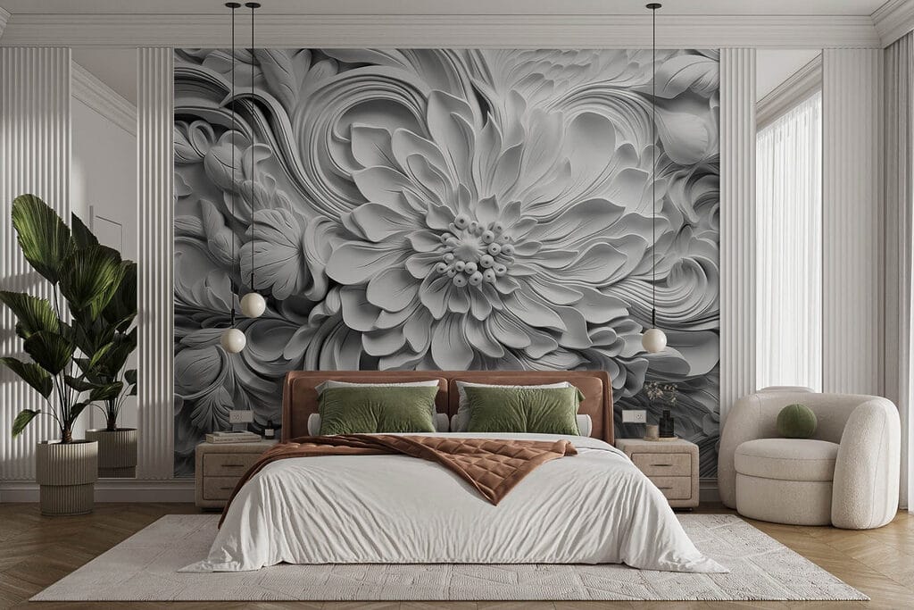 Witte bloemen met krulranden — interieur 2