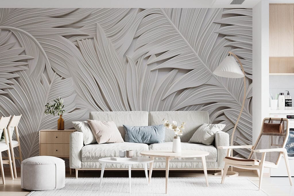 Witte palmbladeren als reliëf — interieur 2