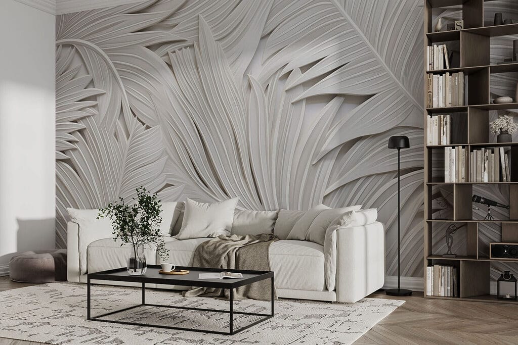 Witte palmbladeren als reliëf — interieur 1