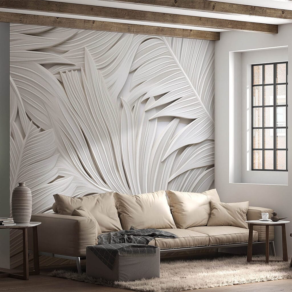 Witte palmbladeren als reliëf — interieur 3