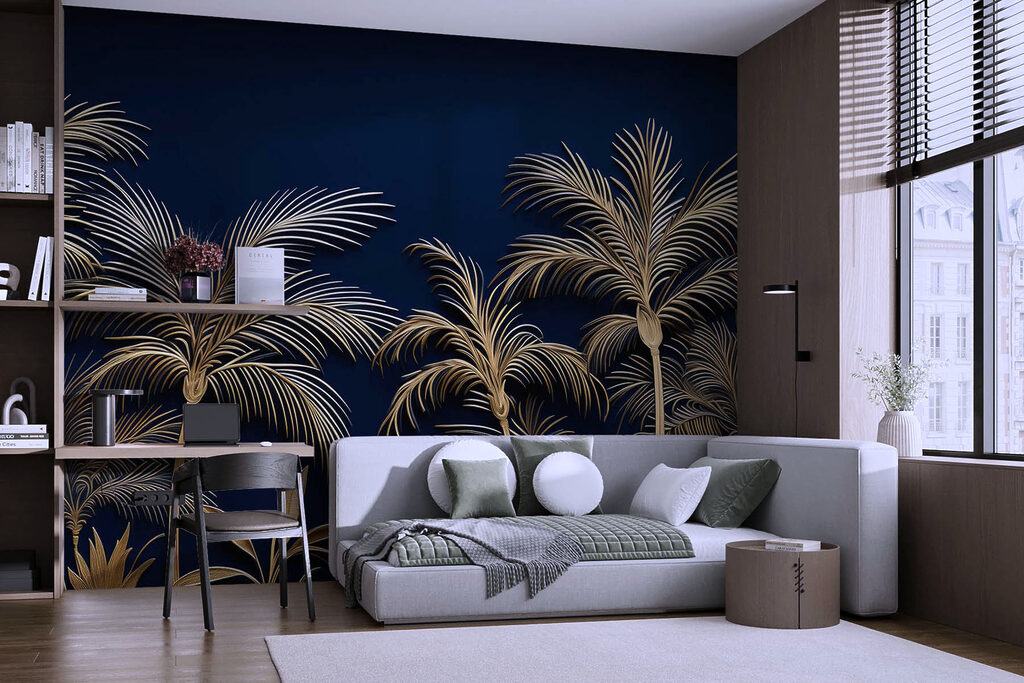 Gouden palmen op nachtblauw — interieur 1