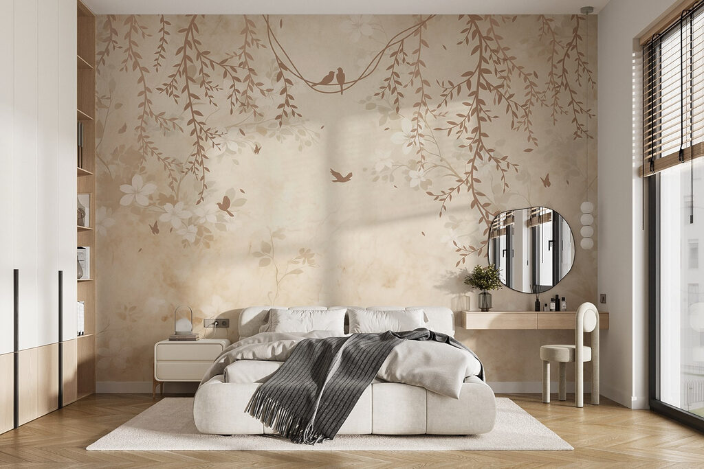 Vogels op een tak in een interieur