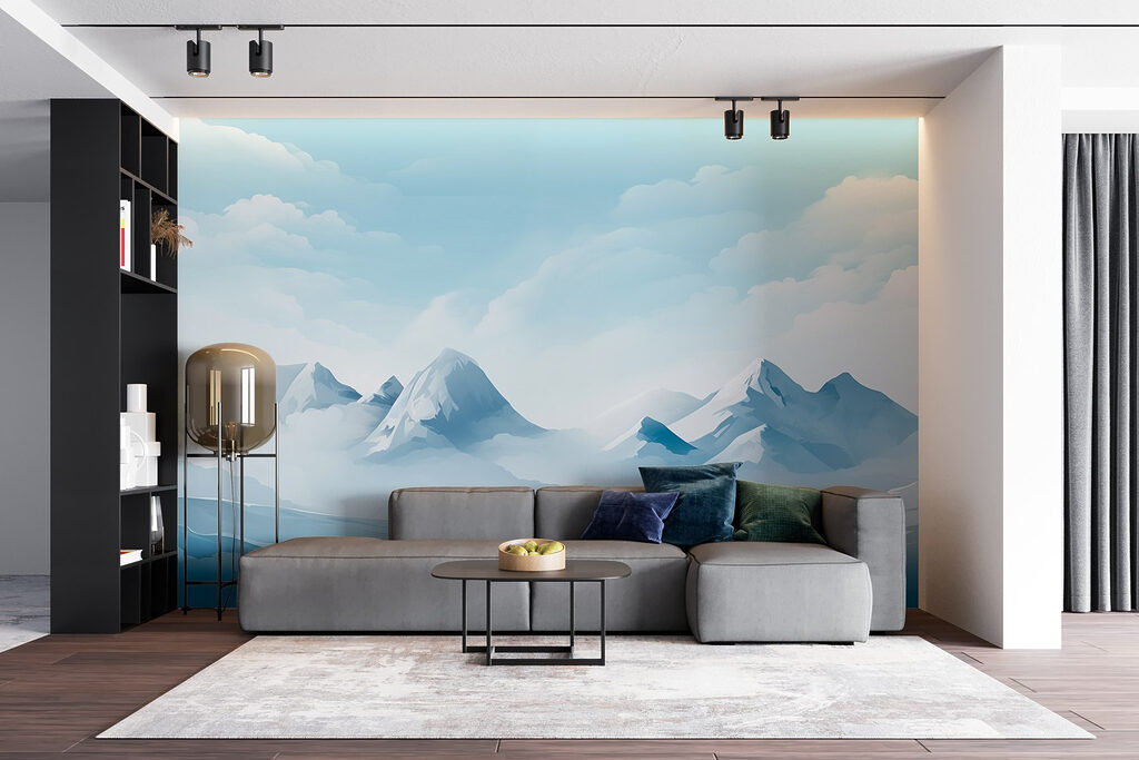 Lichtblauwe bergen onder wolken — interieur 4