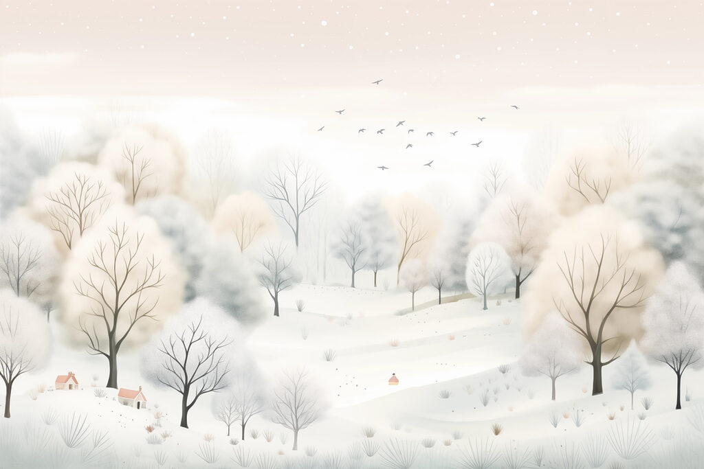 Dieren tussen witte winterheuvels — volledig ontwerp