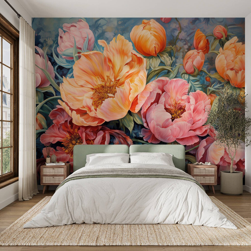 Oranje pioenen tussen roze — interieur 1
