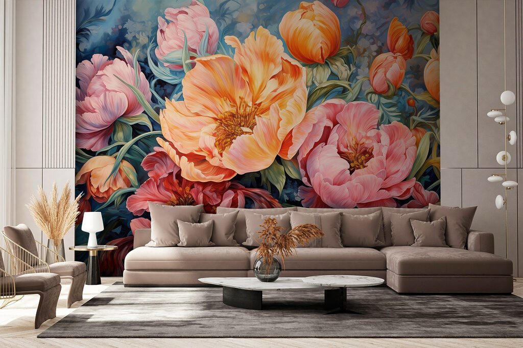 Oranje pioenen tussen roze — interieur 2