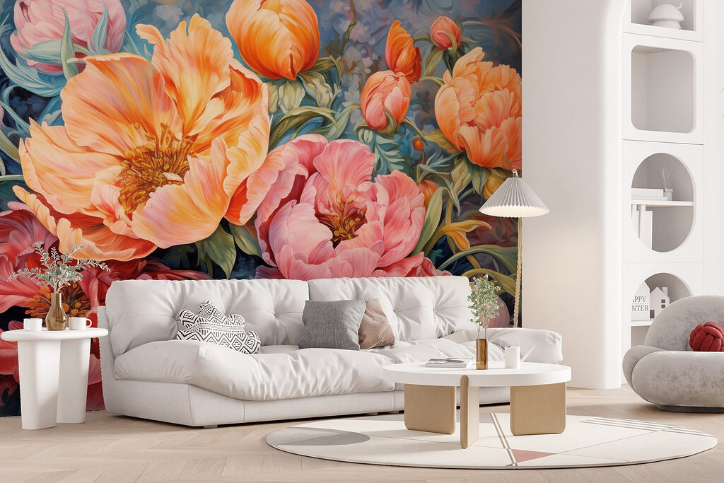 Oranje pioenen tussen roze — interieur 4