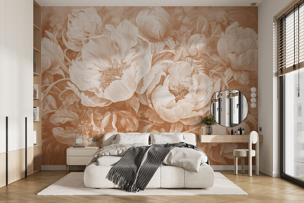 Delicate bloemblaadjes in zachte tinten in een interieur