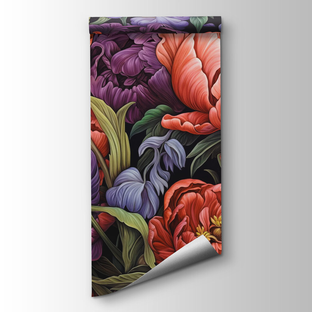 Dieprode bloemen naast paars — productweergave