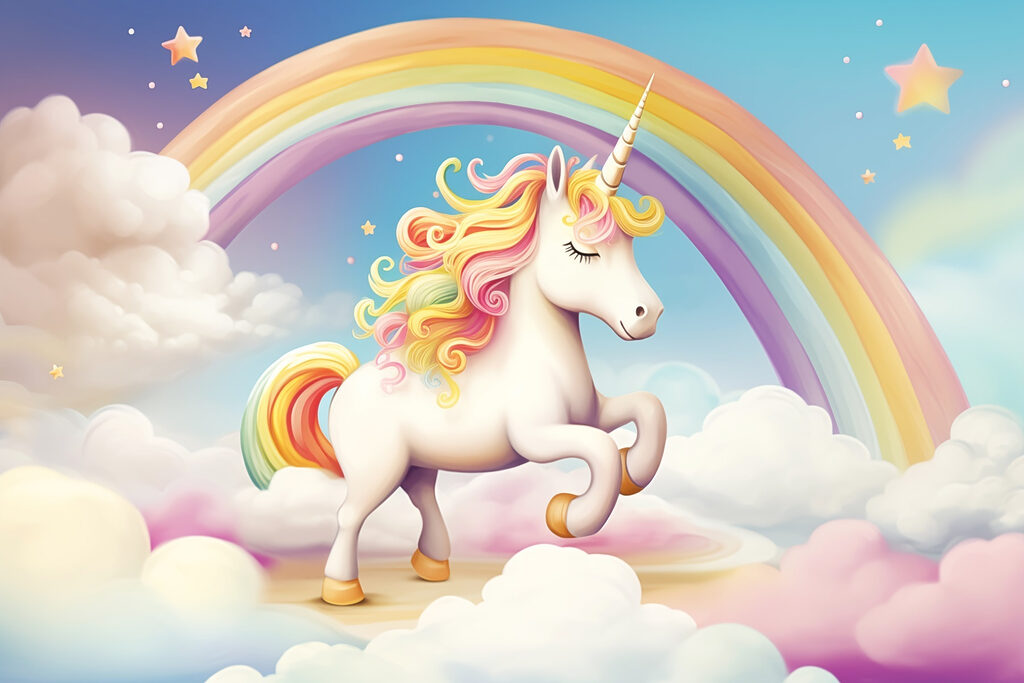 Eenhoorn onder een regenboog — volledig ontwerp