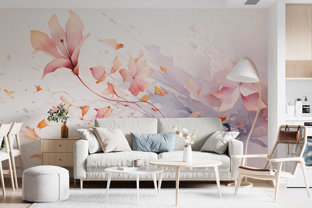 Roze bloesem in verfwervels — interieur 1