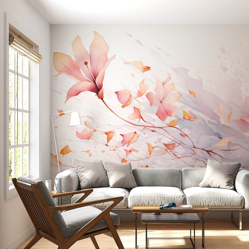 Roze bloesem in verfwervels — interieur 2