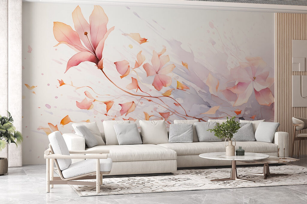 Roze bloesem in verfwervels — interieur 3