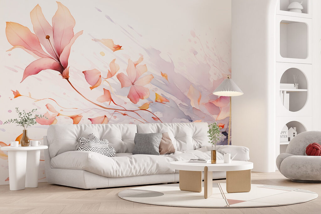 Roze bloesem in verfwervels — interieur 4