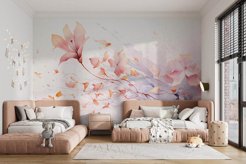 Roze bloesem in verfwervels — interieur 6