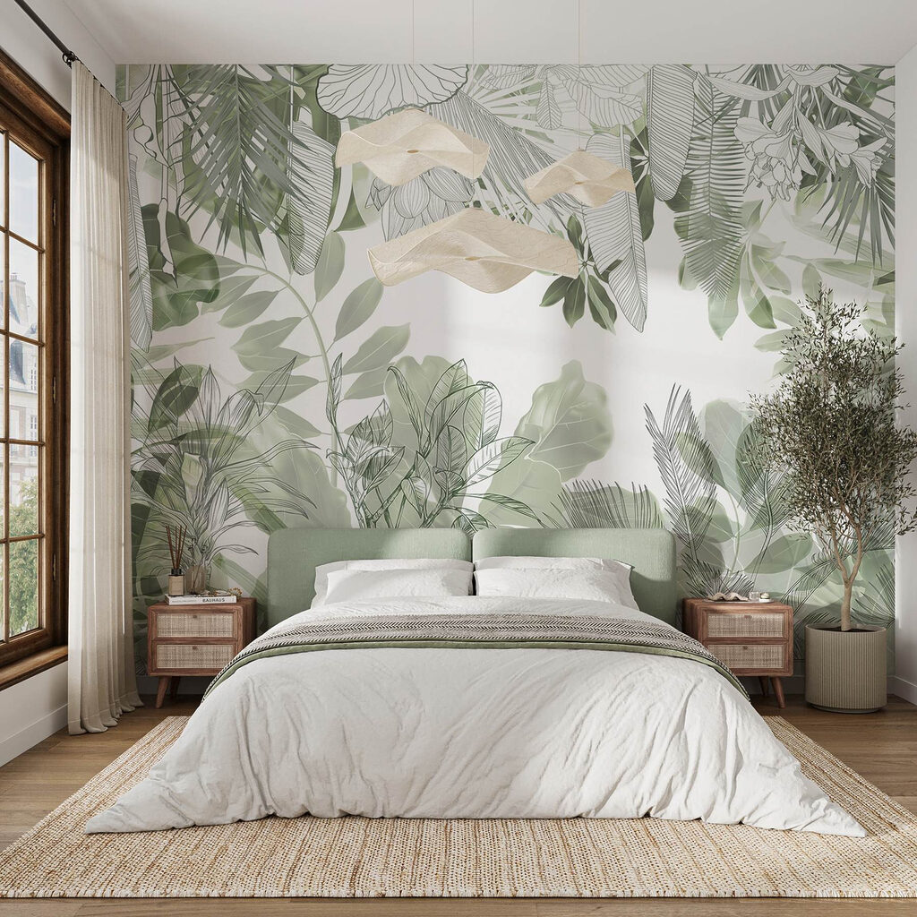 Botanische schoonheid in zacht groen in een interieur