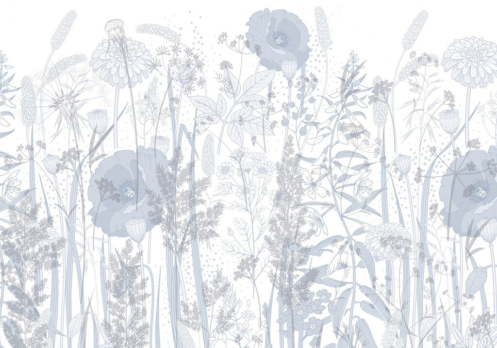 Lichte veldbloemen als lijnprent — volledig ontwerp