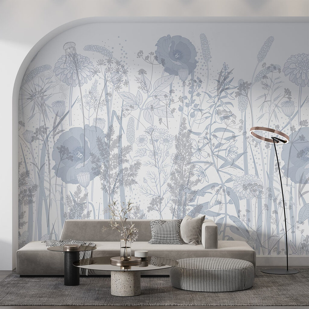 Lichte veldbloemen als lijnprent — interieur 4