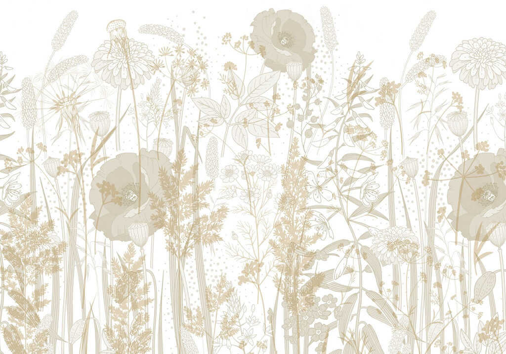 Veldbloemen in bleek goud — volledig ontwerp