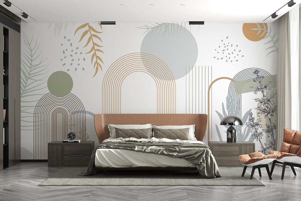 Grafisch ontwerp van planten en bladeren in een interieur