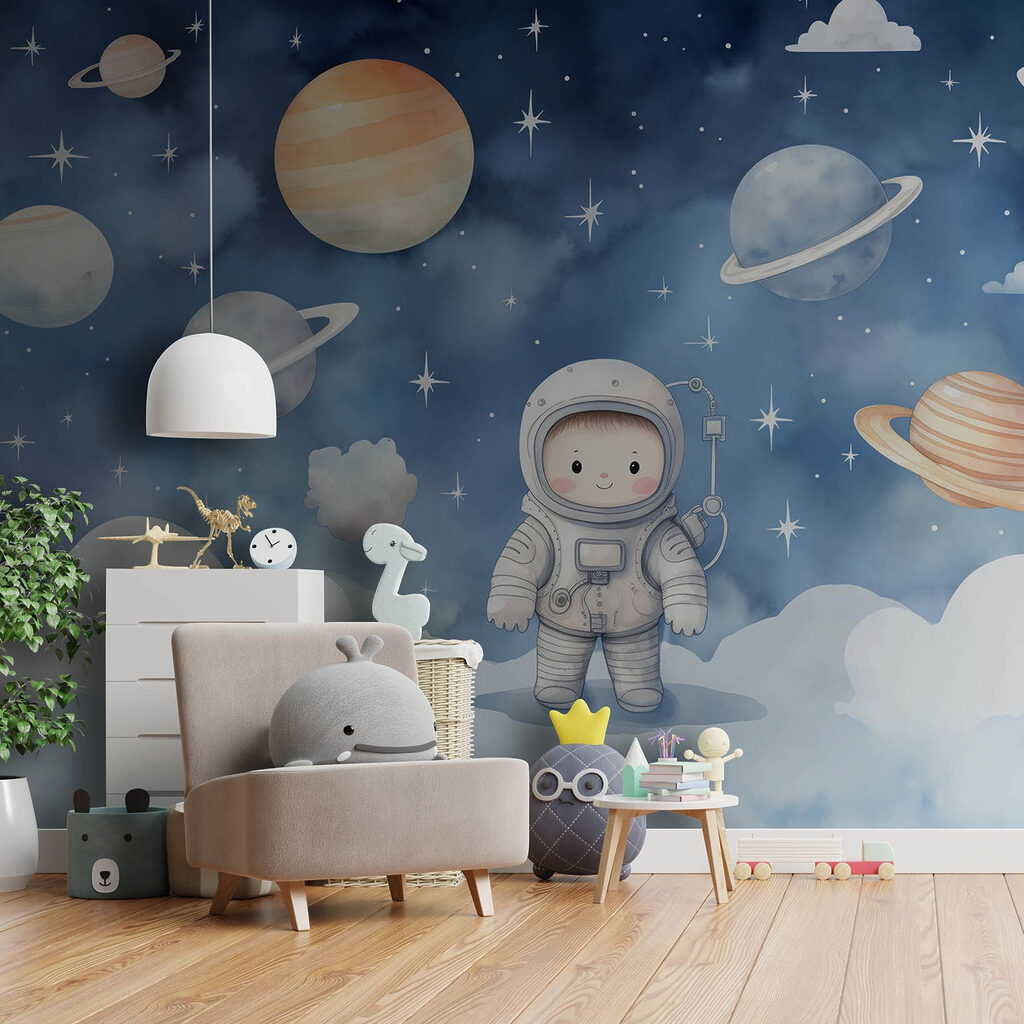 Astronaut boven witte wolken — interieur 2