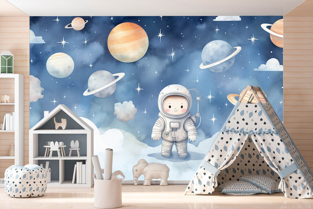 Astronaut boven witte wolken — interieur 3