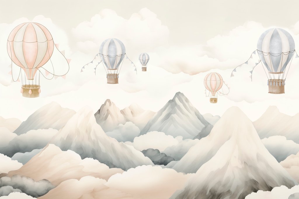 Ballonnen boven witte bergen — volledig ontwerp