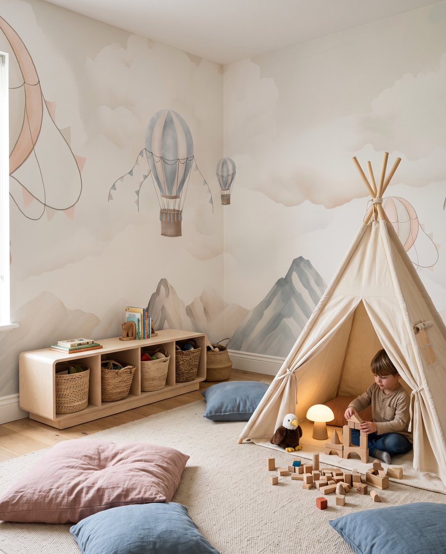 Ballonnen boven witte bergen — interieur 2