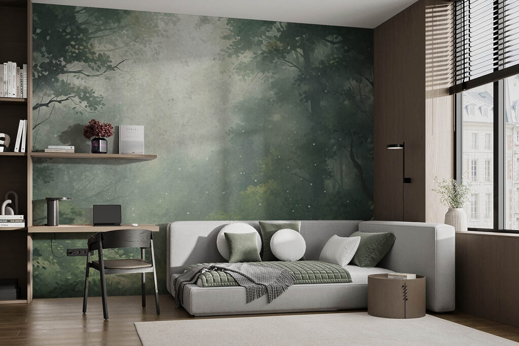 Licht valt door bosnevel — interieur 1