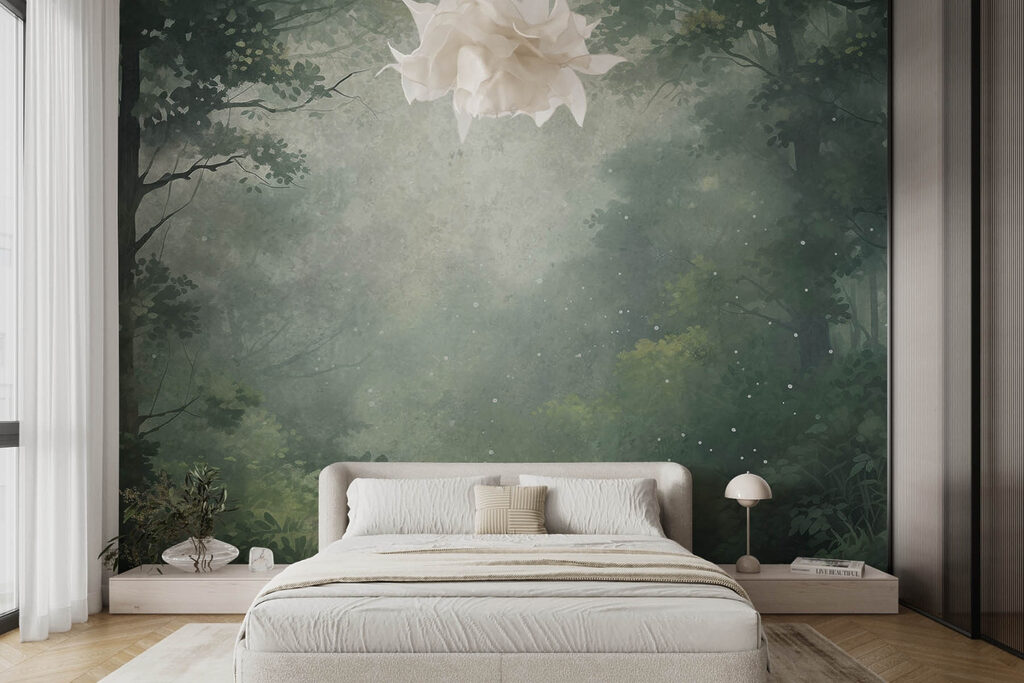 Licht valt door bosnevel — interieur 2